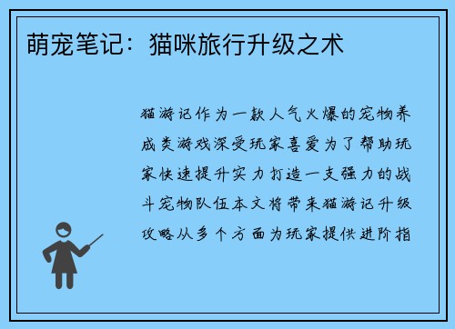 萌宠笔记：猫咪旅行升级之术